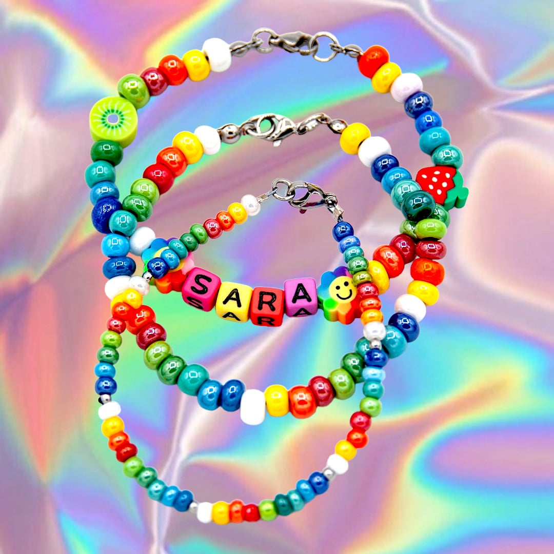 Personalized Bohemian Glass Bead Bracelet with Initial 