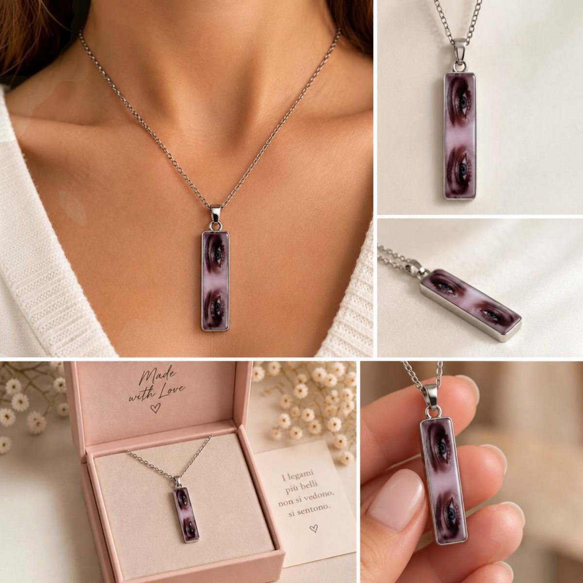 Collana Foto a colori Occhi | Collana personalizzata con foto e dedica