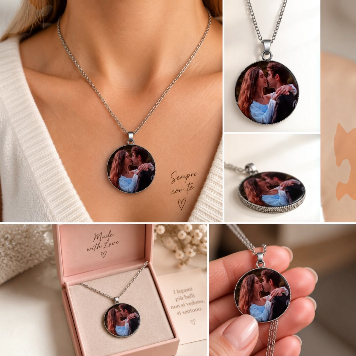 Collana Foto a colori personalizzata e dedica dietro
