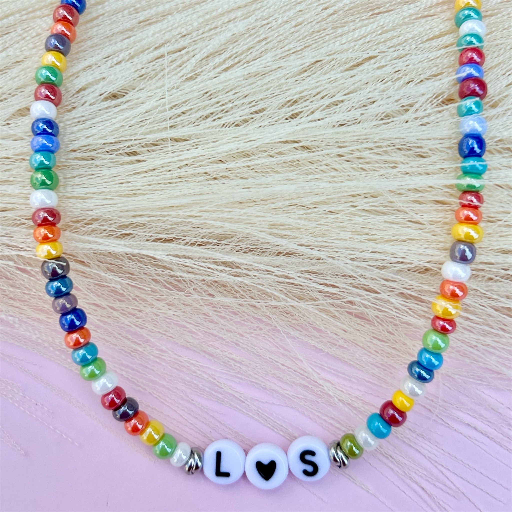 Collana Nome con Perline - Modello Rainbow - Collana Estate Nome - Collana personalizzata con Perline colorate waterproof -Collana colorata