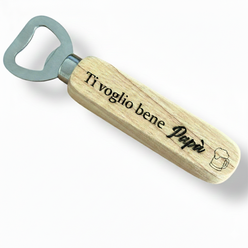 Apribottiglie regalo per la Festa del Papà - Manico in legno con incisione del nome e dedica - Regalo per il Papà