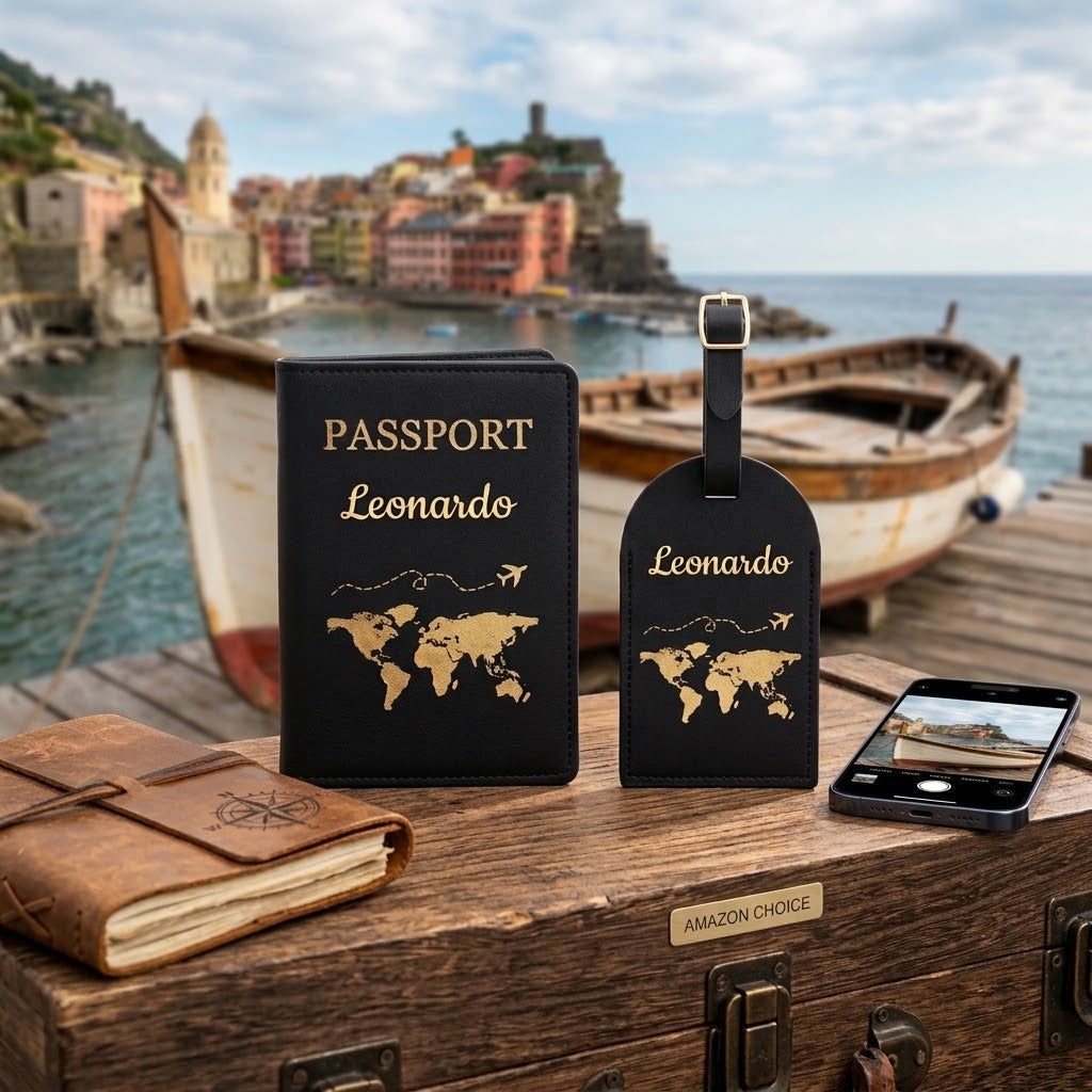 Porta passaporto Personalizzato con Nome e Tag Valigia | Idea Regalo Coppia o Addio al Nubilato