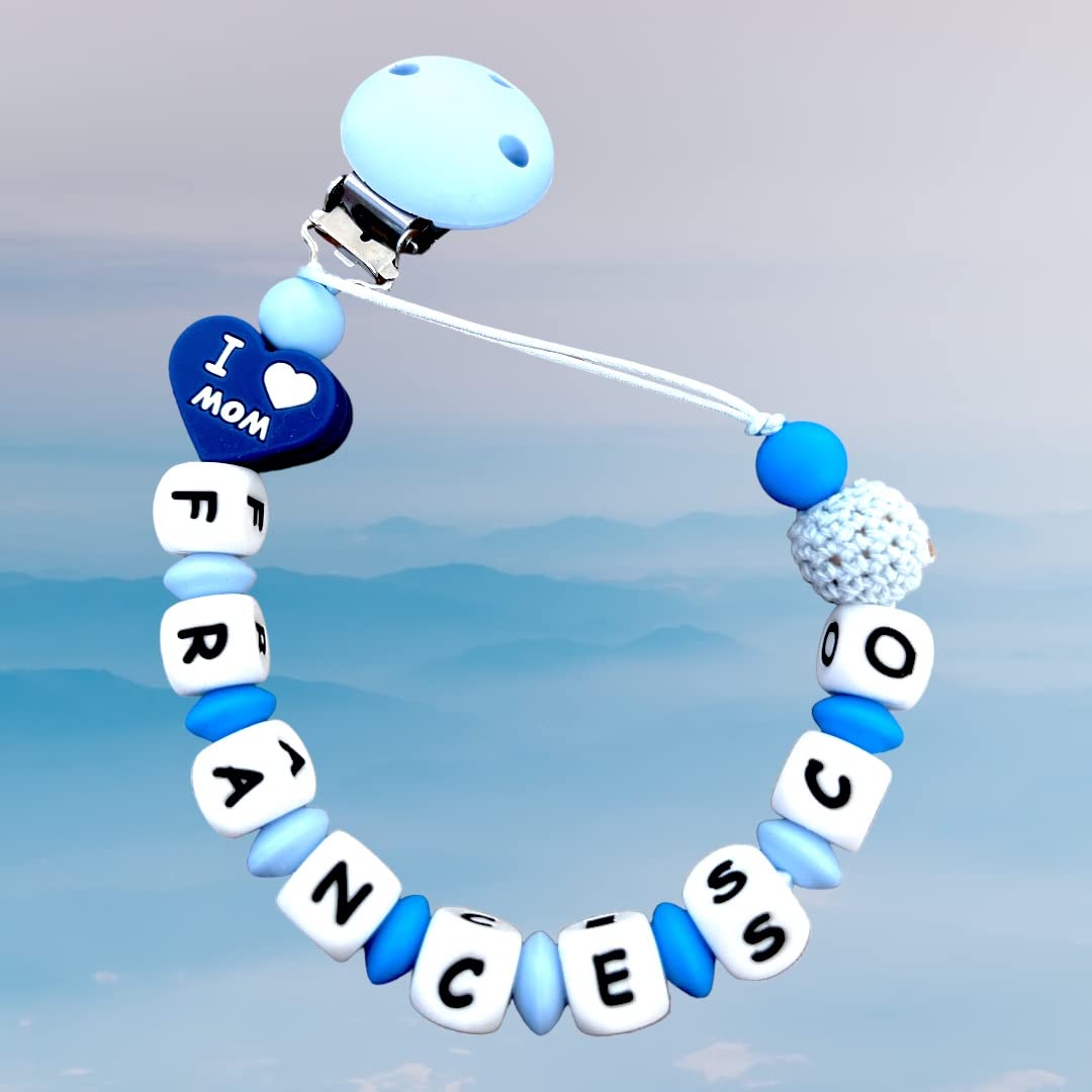 Pacifier Chain "I love mom, I love dad" 