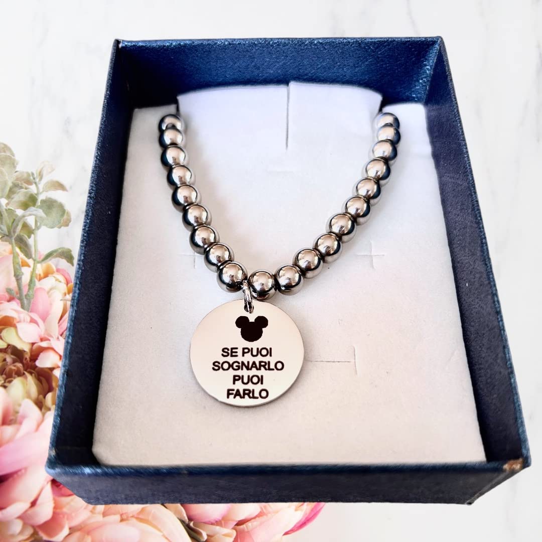 Bracciale Topolino Mickey Mouse. Bracciale in acciaio inox personalizzabile con dedica