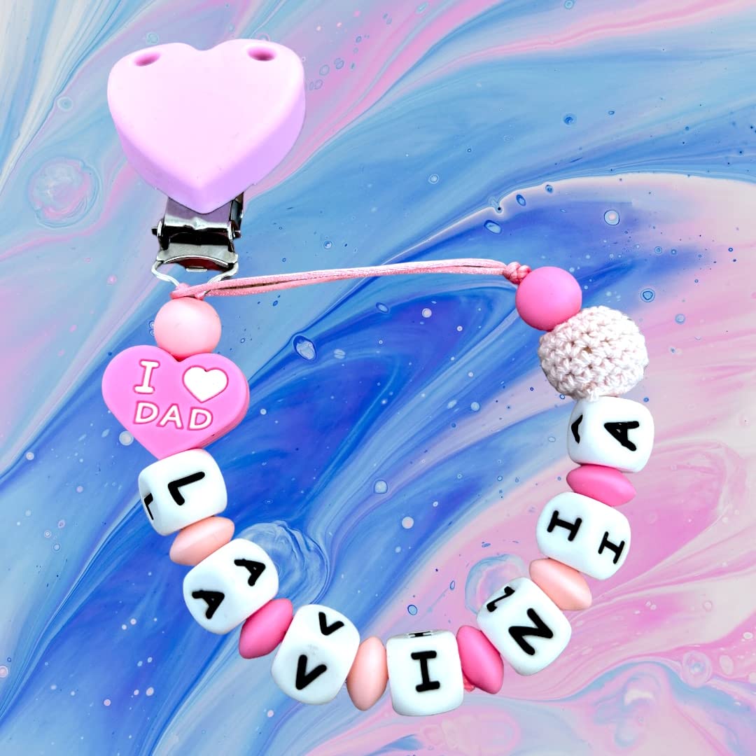 Pacifier Chain "I love mom, I love dad" 
