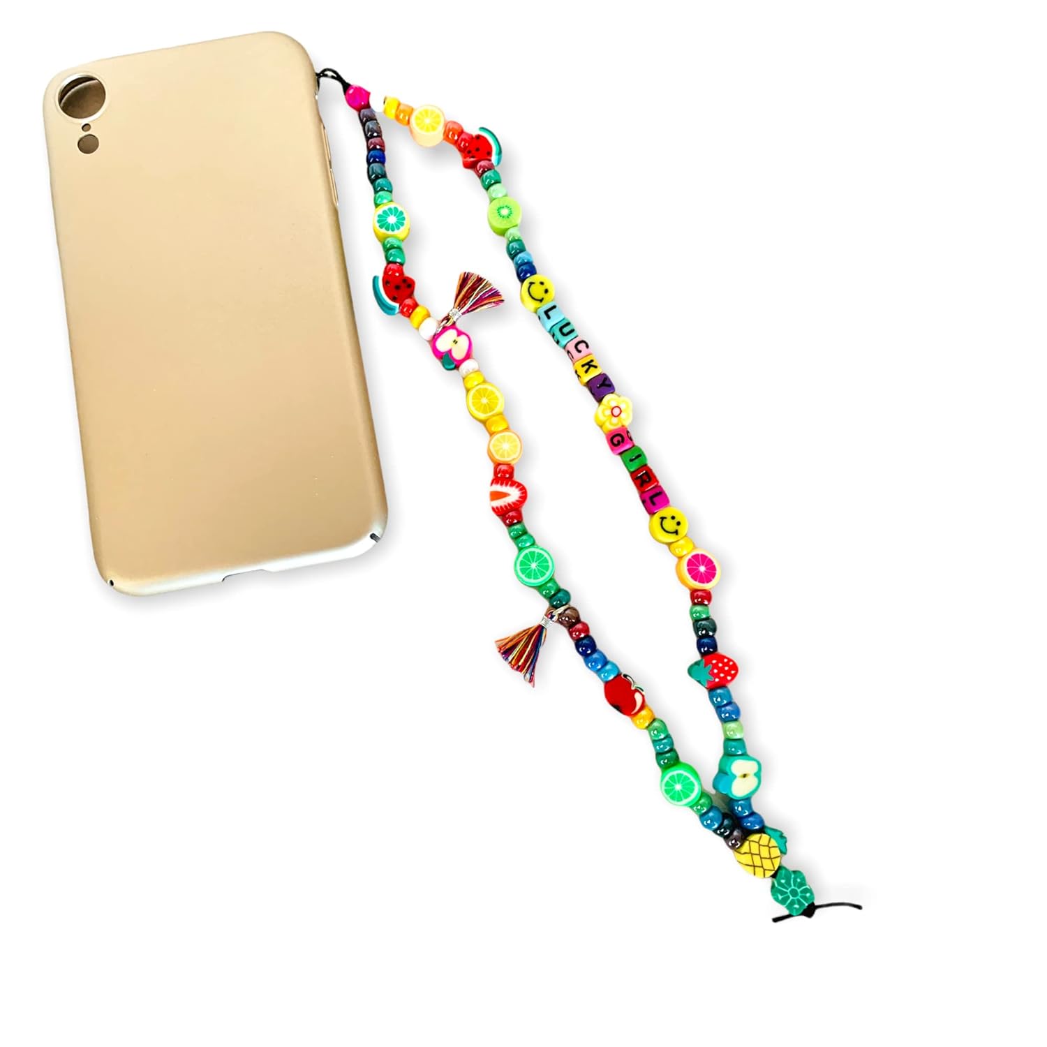 Phone strap con il tuo nome personalizzato a mano, perline di alta qualità europee modello Lucky. Porta cellulare, laccetto o cordino e gioiello per il tuo telefono