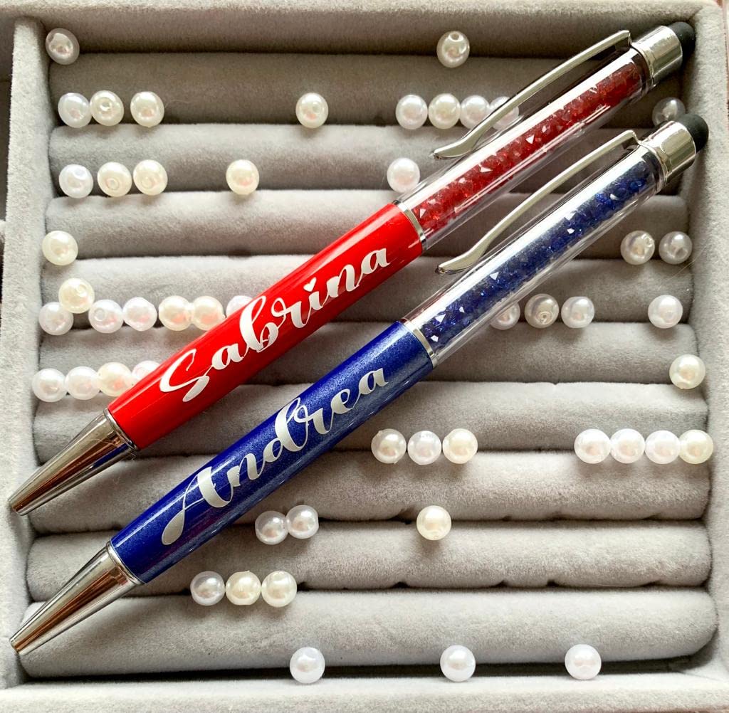 Penna stile Swarovsky personalizzata con il nome o la dedica. Con brillantini glitter alla moda. Un penna unica come idea regalo