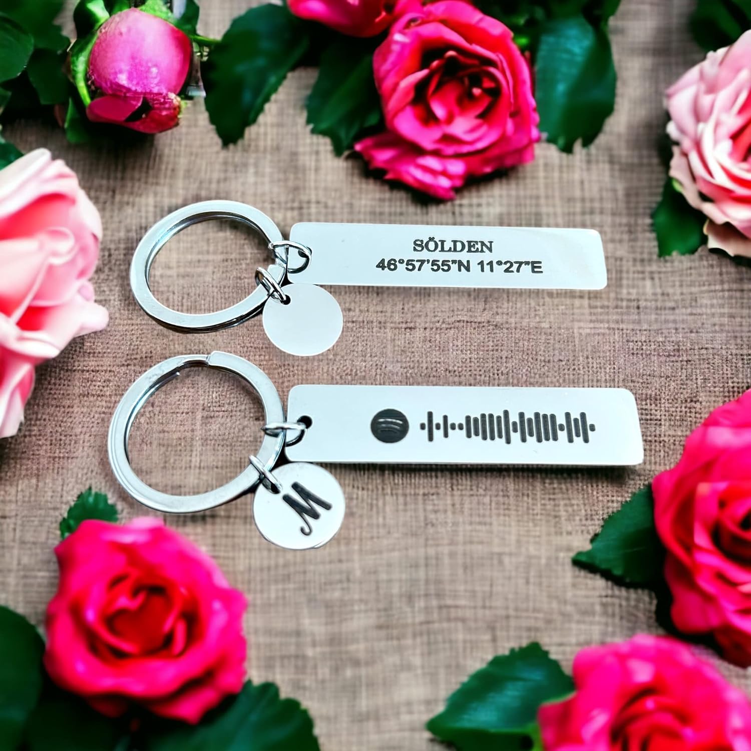 Keychain with Geographic Coordinates and Spotify